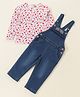 Babyhug Denim Floral Embroidery Dungaree with Cotton Full Sleeves Floral Print Top -