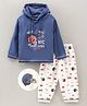 CUCUMBER Full Sleeves Cotton Hooded Night Suit Adevnture Print - Blue