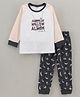 Cucumber 3/4th Sleeves Night Suit Text Print - White Black