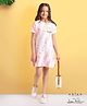 Arias Consciously Sourced 100% Cotton Pique Knit Tiedye Drop Shoulder T-Shirt Dress With Embroidery and Embellishment - White