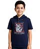 CAVIO Half Sleeves Graphic Tiger Printed Hooded T Shirt - Navy Blue