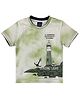 CAVIO Half Sleeves Anchor & Light House By The Sea Placement Print Print Tee - Sea Green