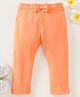 Babyoye Terry Jeggings Full Length Solid With Bow Applique - Orange