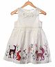 USHA ENTERPRISES Organic Cotton Sleeveless Forest & Animals Printed Bow Appliqued Dress - White
