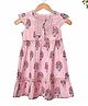 USHA ENTERPRISES Cap Sleeves All Over Roses Printed & Pleated Dress - Pink