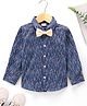 Babyhug Party Wear Full Sleeves Shirt With Bow Digital Print - Navy Blue