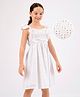Primo Gino Flared Sleeves Cotton Allover Schiffli Dress Smoking Details - White