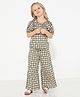 Cherry Crumble By Nitt Hyman Half Sleeves Geometric Printed Gathered Top With Pants - Green & Pink