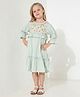 Cherry Crumble By Nitt Hyman Three Fourth Sleeves Floral Embroidered Detail Dress - Green