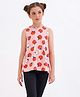Primo Gino All Over Fruit Digital Print Sleeveless Top with Overlap Detailing at Back in Cotton Elastane Fabric - Peach