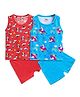 SuperBottoms Pack Of 2 Sleeveless All Over Dog And Unicorn Element Printed Tops And Solid Shorts - Red & Blue