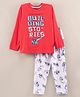 Fido Sleeves T-Shirt & Lounge Pant Text Print - Red