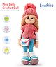 Bonfino Premium Handmade Crochet Doll with Bag for Girls & Boys | Cute Knitted Cotton Doll for Babies | Baby Doll for Kids | Soft Toys | Height 27 cm |Pink & Blue (Miss Bella) | BIS Certified
