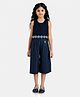 Peppermint Sleeveless Rose Floral Hem Detailing Top With Striped Culottes - Navy Blue