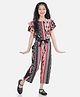 Cutiekins Half Sleeves Aztech Printed Capri Jumpsuit With Fabric Belt Detail - Pink Black