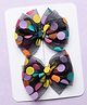 Knotty Ribbons Set Of 2 Polka Dots Printed Bow Patched Alligator Hair Clips - Black