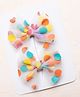 Knotty Ribbons Set Of 2 Polka Dots Printed Bow Patched Alligator Hair Clips - Multi Colour