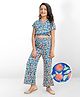 Earthy Touch Short Sleeves Top & Palazzo Floral Print - Navy Blue