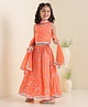 Babyhug Sleeveless Embroidered Choli Wth Embossed Print Lehenga and Dupatta Set - Coral