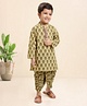 Babyhug Cotton Woven Full Sleeves Kurta & Dhoti Set Ethnic Print - Light Olive