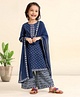 Babyhug Three Fourth Sleeves Cotton Embroidered Kurti & Palazzo Set With Dupatta Printed- Navy Blue