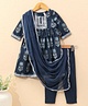 Babyhug Half Sleeves Kurti & Churidar Set With Dupatta Floral Print - Navy Blue