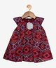 Creative Kids Cap Sleeves Abstract Printed Romper Dress - Maroon
