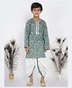Little Bansi Full Sleeves Floral Print Kurta & Coordinated Lace Detailing Dhoti Set - Sea Green & Cream