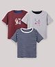 Kidi Wav Pack Of 3 Half Sleeves Striped & Placement Printed Tees - Multi Colour