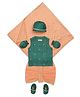 Tiber Taber Sleeveless Elephant Embroidered Kurta And Pleated Dhoti With Cap Towel Pair Of Booties And Mittens - Green