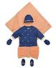 Tiber Taber Full Sleeves Elephant Embroidered Kurta And Pleated Dhoti With Cap Towel Pair Of Booties And Mittens - Blue