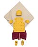 Tiber Taber Sleeveless Elephant Embroidered Kurta And Pleated Dhoti With Cap Towel Pair Of Booties And Mittens - Yellow