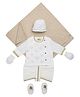 Tiber Taber Full Sleeves Embroidered Kurta With Pleated Dhoti & Printed Towel With Pair Of Mittens & Booties - White