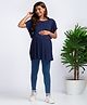 Bella Mama Half Sleeves Viscose Solid Maternity Top - Navy
