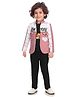 DOTSON Full Sleeves Text Print Color Blocked Jacket With Printed Tee & Solid Trousers - Magenta