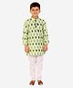 P-MARK Full Sleeves Warp Ikat Traditional Kurta & Pyjama Set - Green