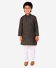 P-MARK Full Sleeves Tattersall Checked Kurta & Pyjama Set - Black