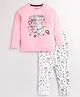 Little Marine Full Sleeves Unicorn & Text Print Night Suit - Pink