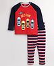 Little Marine Full Sleeves Bed Time Print Night Suit - Red