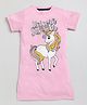 Little Marine Half Sleeves Unicorn & Summer Printed Tee Styled Dress - Pink