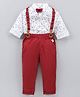 Brats And Dolls Full Sleeves Printed Shirt & Trouser With Suspender & Bow - Maroon