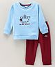 BRATS AND DOLLS Full Sleeves T-Shirt & Lounge Pant Text Print - Blue Maroon