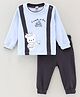 Brats And Dolls Cotton Knit Full Sleeves T-Shirt & Lounge Pant Set Bear Appliqued & Text Print - Powder Blue