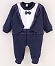 Brats And Dolls Party Wear Full Sleeves Footed Romper With Attached Blazer And Bow Applique - Blue