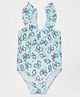 LC Waikiki Short Sleeves V Cut Swimsuit Butterfly Print- Light Blue