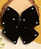Ribbon candy Velvet Bow Design Pearl Embellished Hair Pin - Navy Blue
