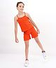 Primo Gino 2 x 2 Rib Set Of Sleeveless T-shirt & Shorts With Lettuce Hem Finish In Cotton Elastane Fabric - Burnt Orange