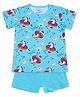 SuperBottoms Half Sleeves All Over Unicorn Rainbow & Clouds Printed Top With Solid Shorts - Blue & White