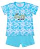 SuperBottoms Half Sleeves Tie & Dyed Too Cute To Be True Placement Printed Top With Shorts - Blue & White