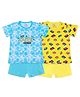 SuperBottoms Short Sleeves Too Cute To Be True And Waves Printed Top With Shorts - Blue Yellow
